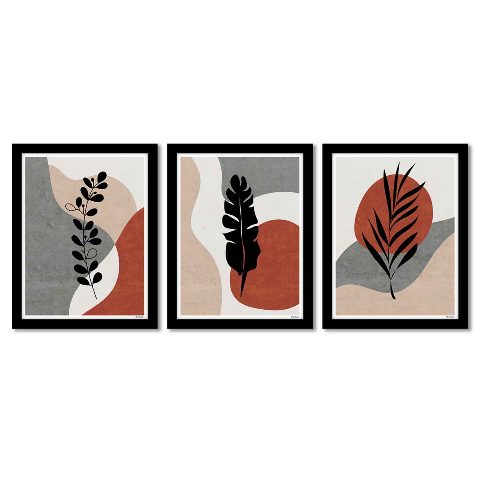 Boho Chic Set of Three Framed Wall Paintings