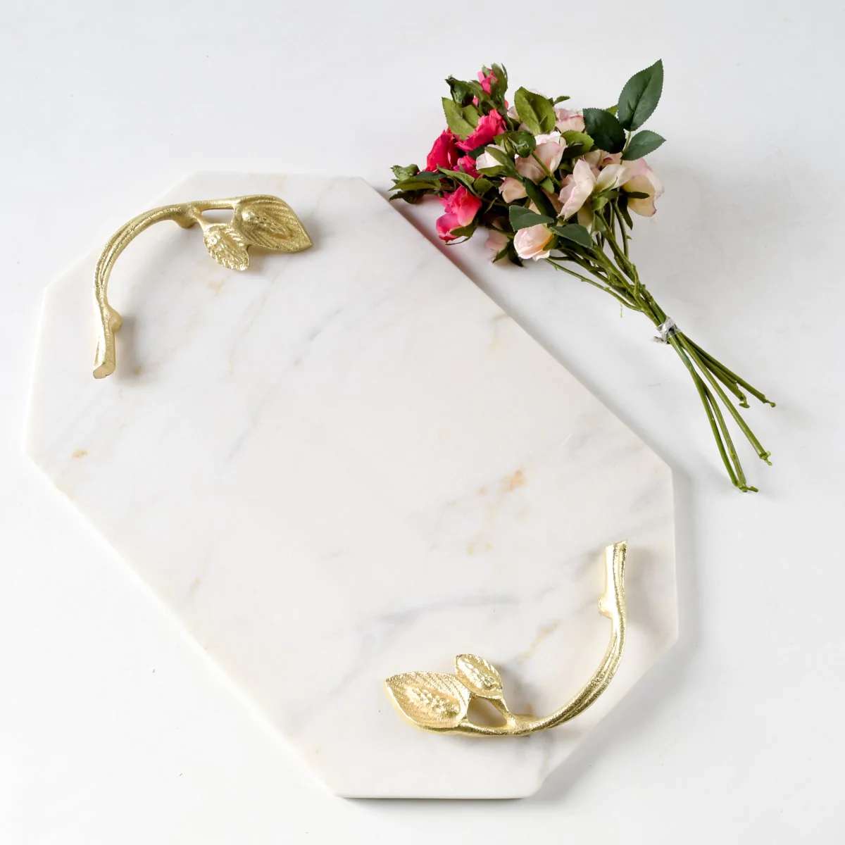 Keeves Marble Tray with Golden Leaf Handles