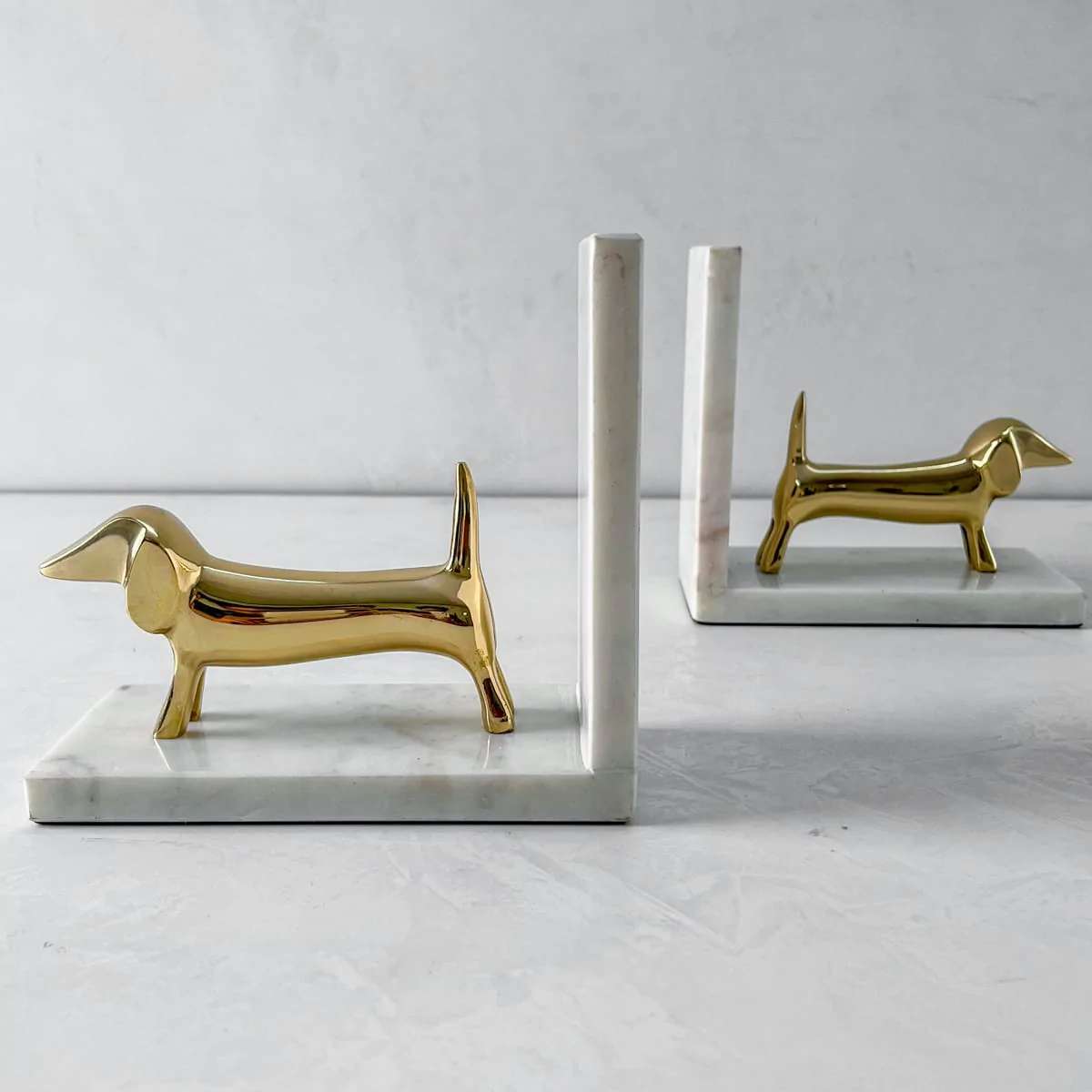 Coco Marble and Brass Dachshund Bookends