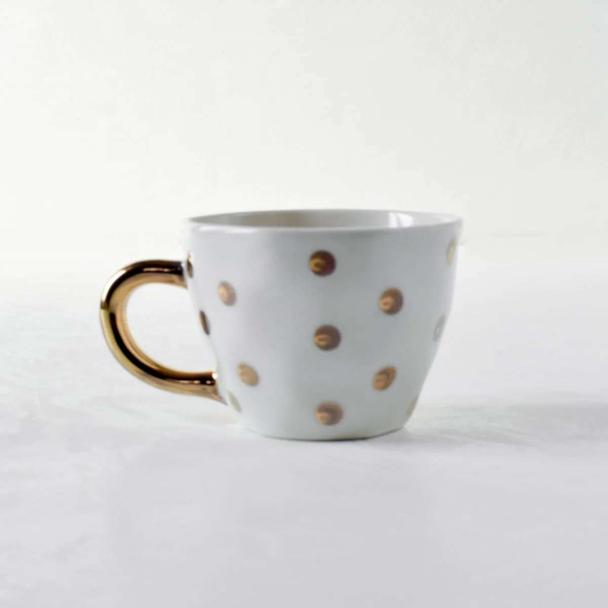 Esmira Golden Polka Dot Ceramic Cup with Golden Handle - Set of 2