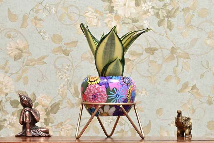 Peacock Feather Metal Planter