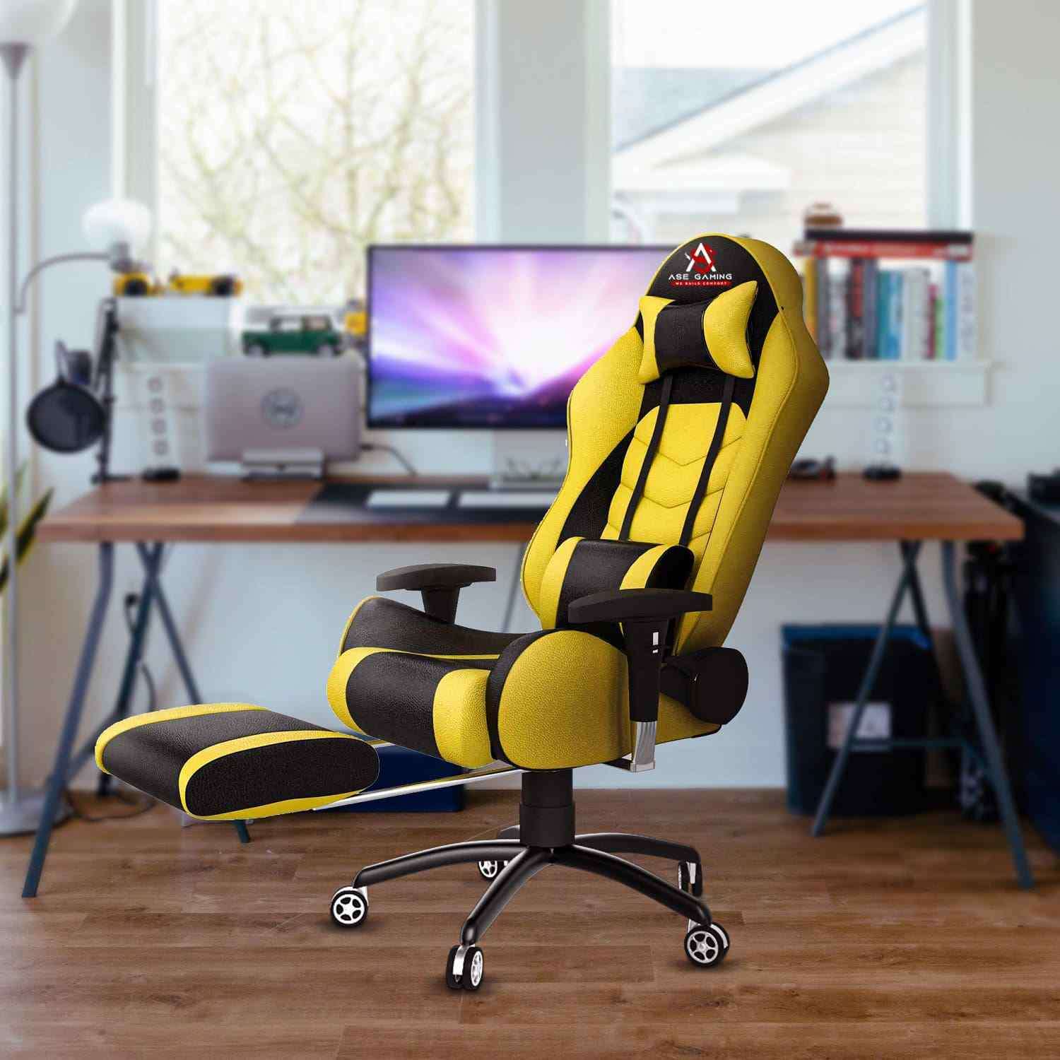 ASE Gaming Gold Series Gaming Chair With Footrest (Yellow & Black)