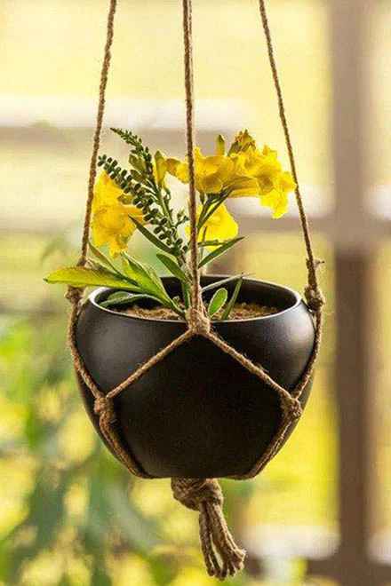 Metal Hanging Planter with Jute Rope