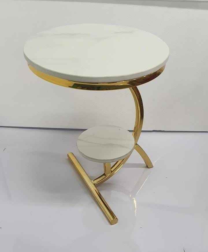 Dual Tiered Gold Marble Side Table Gold