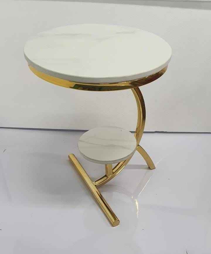 Three-Tiered Gold and Marble Side Table