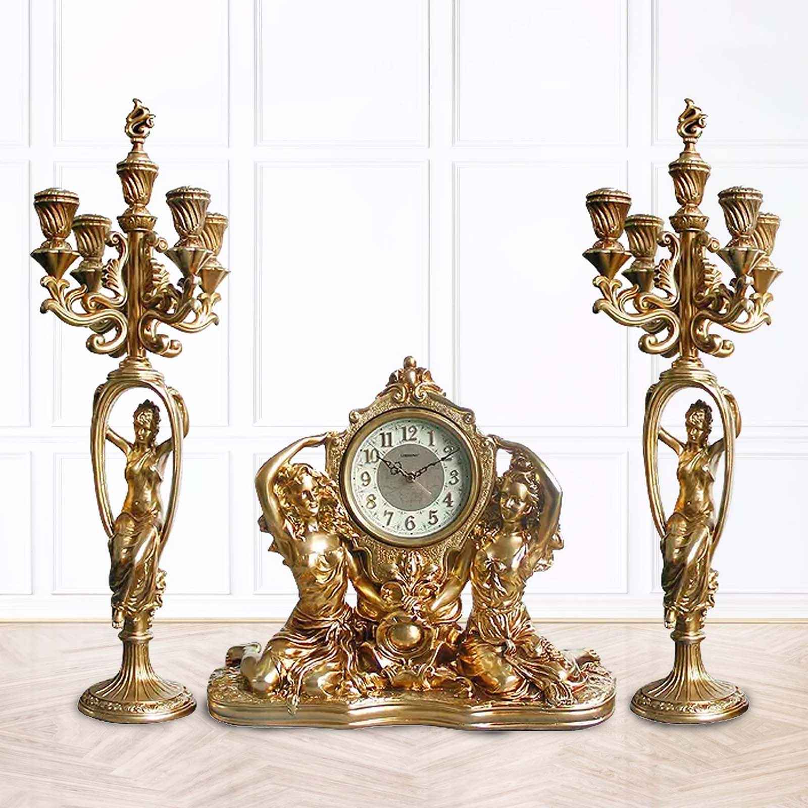 Belgium Antique Table Clock & Candelabra Candlestick