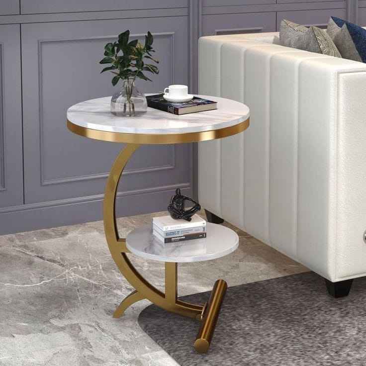 Three-Tiered Gold and Marble Side Table