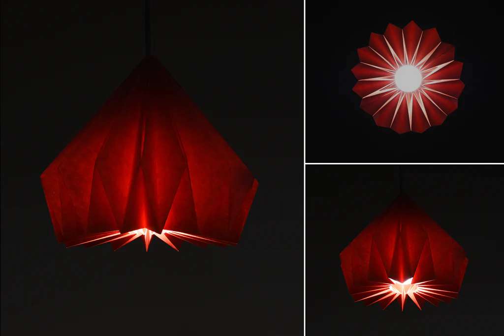 Red Paper Origami Lamp Shade; Vanilla Bliss Dual Pack