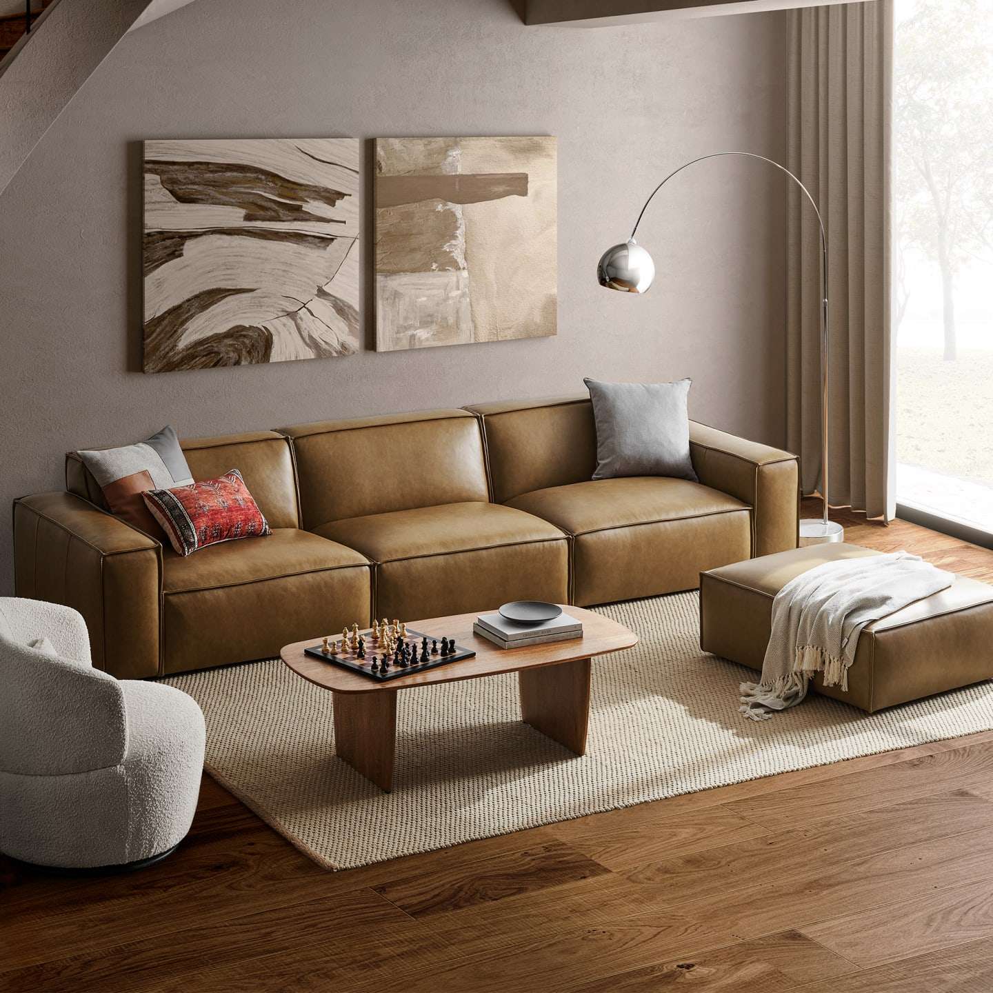 Jonathan Leather Extended Sofa With Ottoman