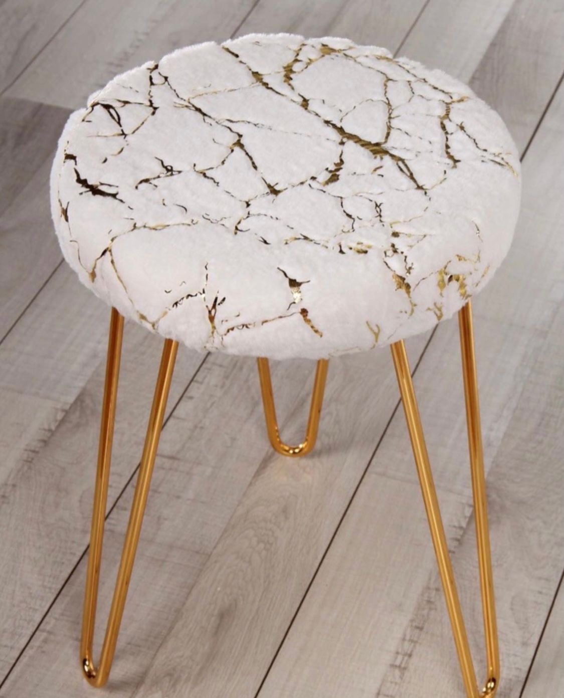 Yellow  Gold  Strip Wooden Pouf